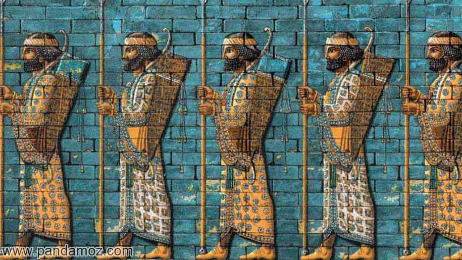 عکس بازسازی شده از سنگ نگاره های موجود تخت جمشید، سربازان و سپاهیان گارد جاویدان هخامنشیان در زمان کوروش و داریوش